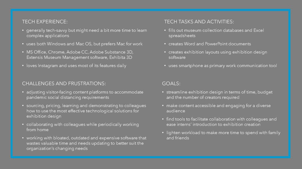 A document slide with a dark grey background and a blue border surrounding sections of white text.