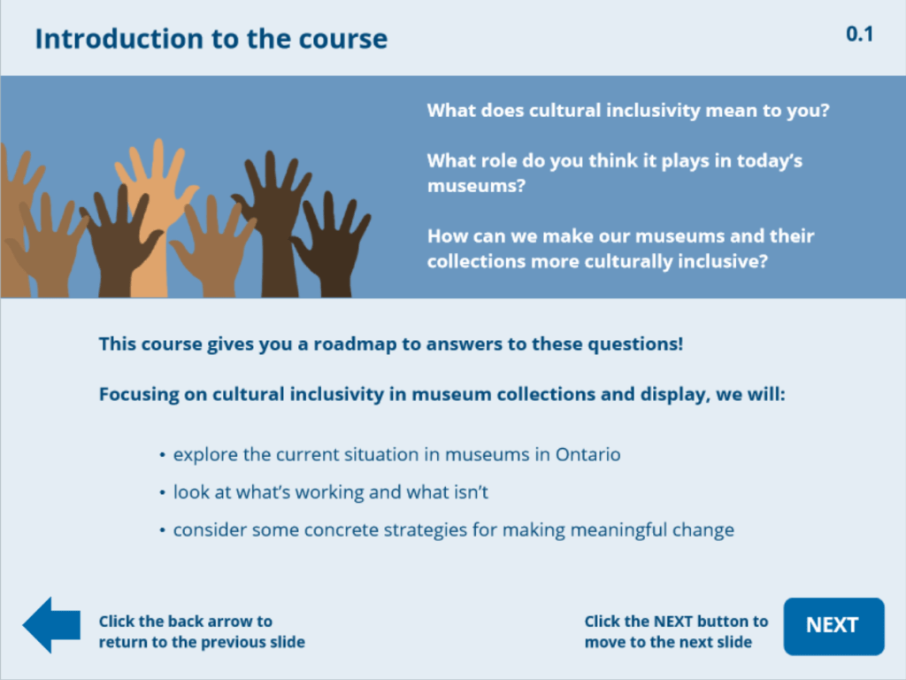 A slide that reads Introduction to the course, with information about the course contents and an image of people's hands.